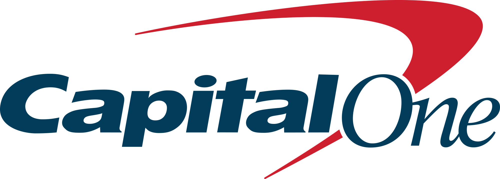 Capital One logo, blue font, red swish
